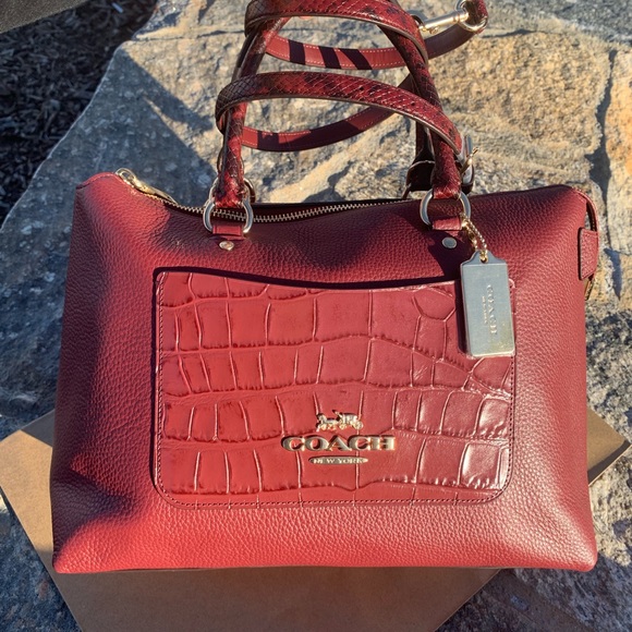 Coach Emma Leather Satchel in Wine/ Gold color - Picture 3 of 8